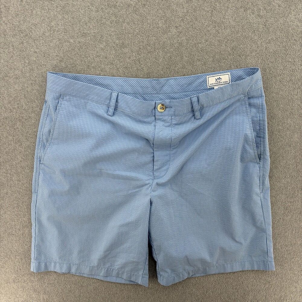 Southern Tide Seersucker Shorts Men’s 38 Blue White Stripe Chino Preppy Golf